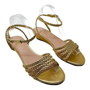 Kate Spade Valencia Gold Wedge Sandals Sz 9 Braided Open Toe Ankle Strap Shoes